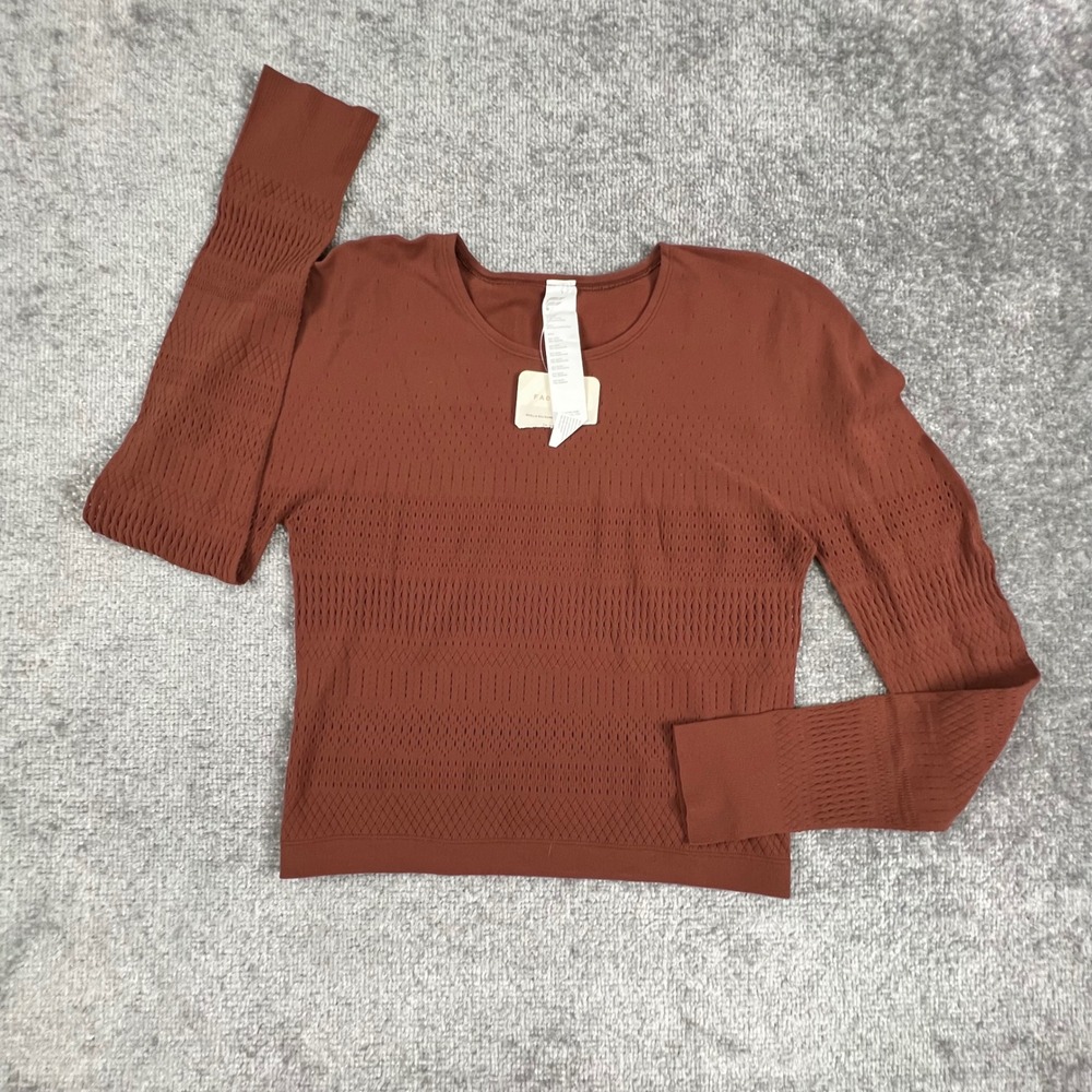 Fabletics Briella Macrame SculptKnit Long Sleeve Top Rust Brown Large BA2044745